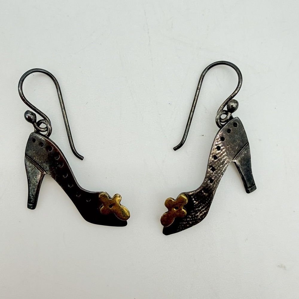 Vtg Sterling Silver Shoe Earrings High Heels Dangle Drop Designer Signed